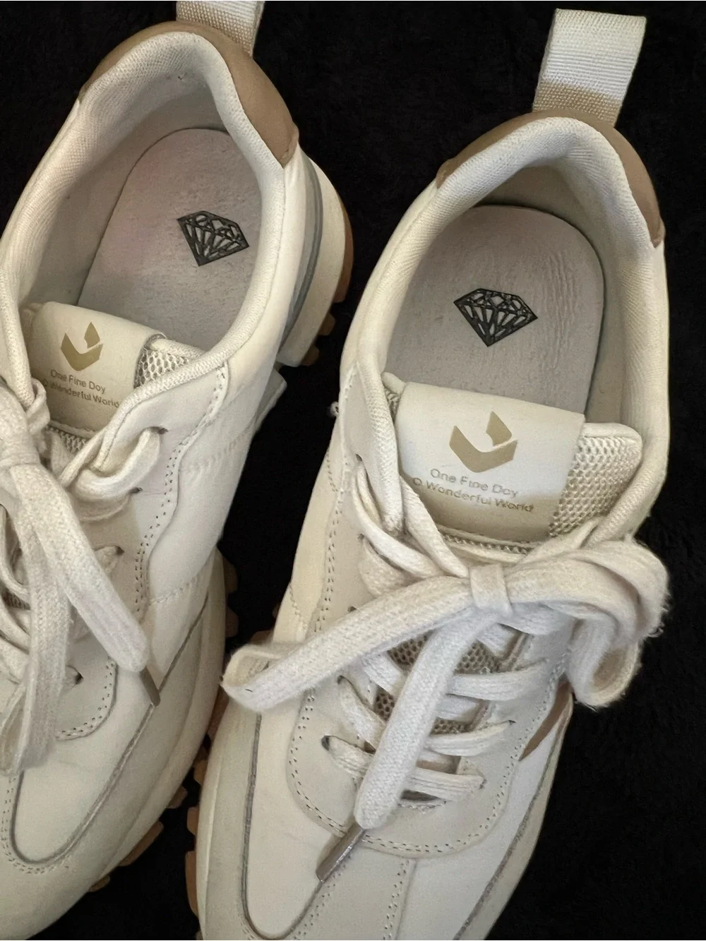 Neutral White & Tan Athletic Sneakers